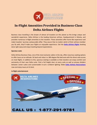 In-Flight Amenities Provided in Business-Class Delta Airlines Flights