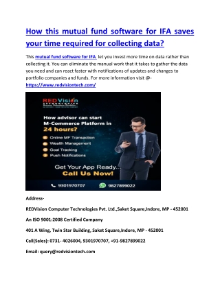 How this mutual fund software for IFA saves your time required for collecting data?
