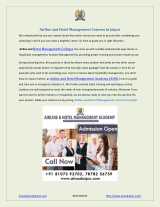 Airline and Hotel Management Courses in Jaipur