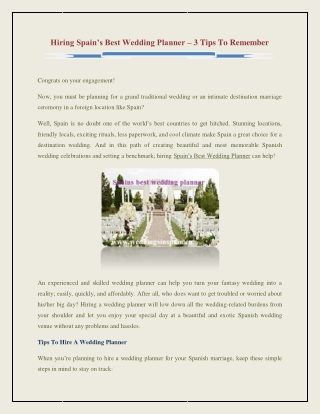 Hiring Spain’s Best Wedding Planner – 3 Tips To Remember