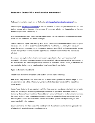 Investment Expert - What are alternative investments?