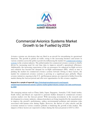 Commercial Avionics Systems Market Growth to be Fuelled by 2024