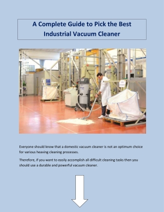 A Complete Guide to Pick the Best Industrial Vacuum Cleaner
