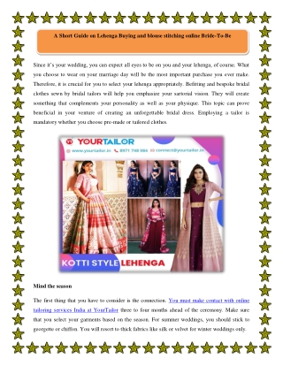 A Short Guide on Lehenga Buying and blouse stitching online Bride-To-Be