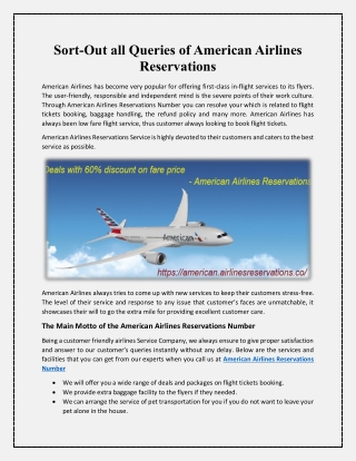Queries assistance for American Airlines Reservations