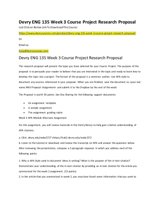 The research proposal will present the topic you have selected for your Course Project. The purpose of the proposal is t