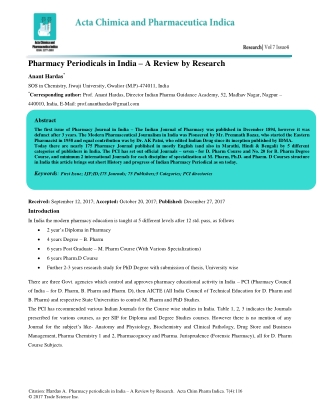 Pharmacy Periodicals in India – A Review by Research