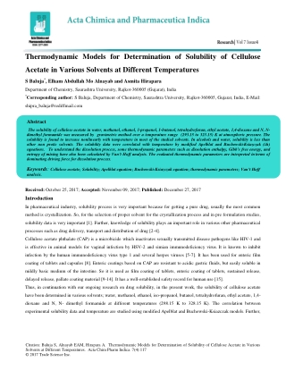 Thermodynamic Models for Determination of Solubility of Cellulose Acetate in Various Solvents at Different Temperatures