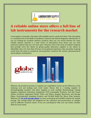A reliable online store offers a full line of lab instruments for the research market
