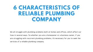 6 Characteristics of Reliable Plumbing Company