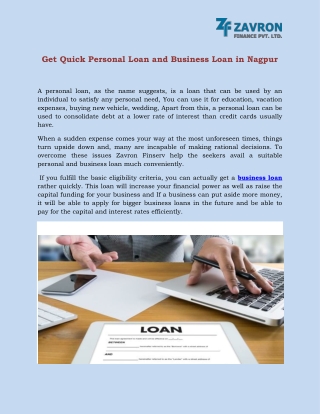 Get Quick Personal Loan and Business Loan in Nagpur