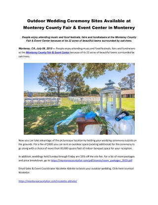 Outdoor Wedding Ceremony Sites Available at Monterey County Fair & Event Center