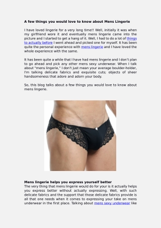 A few things you would love to know about Mens Lingerie