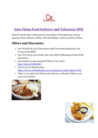 Emu Plains 2750 Food Delivery and Takeaway