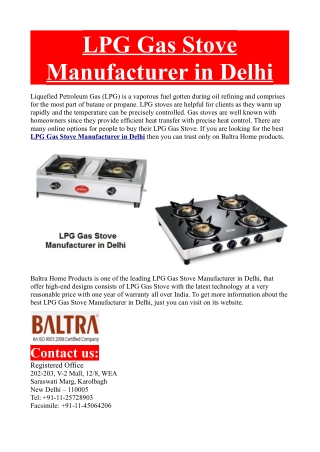 LPG Gas Stove Manufacturer in Delhi