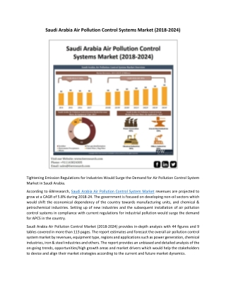 Saudi Arabia Air Pollution Control Systems Market (2018-2024)