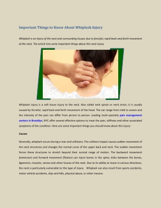 Important Things to Know About Whiplash Injury