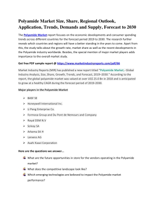 Polyamide Market Size, Share, Regional Outlook, Application, Trends, Demands and Supply, Forecast to 2030