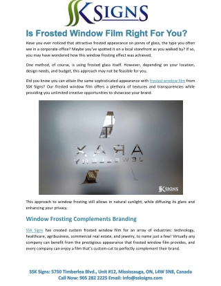 Is Frosted Window Film Right For You?