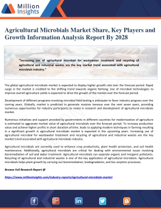 Agricultural Microbials Market Share, Key Players and Growth Information Analysis Report By 2028