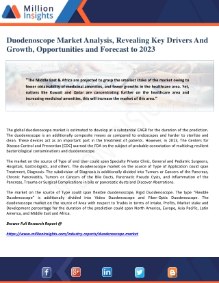 Duodenoscope Market Analysis, Revealing Key Drivers And Growth, Opportunities and Forecast to 2023