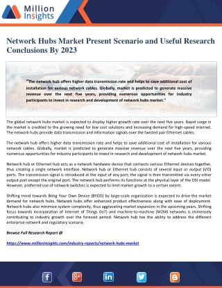 Network Hubs Market Present Scenario and Useful Research Conclusions By 2023