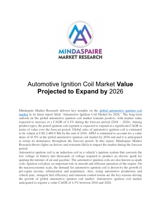 Automotive Ignition Coil Market Value Projected to Expand by 2026