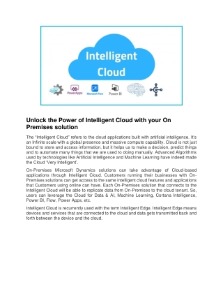 Unlock the Power of Intelligent Cloud with your On Premises solution