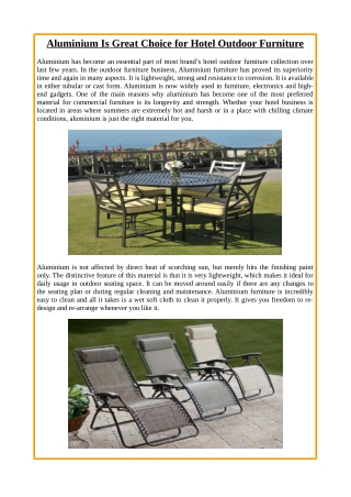 Aluminium Is Great Choice for Hotel Outdoor Furniture
