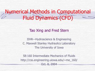 Numerical Methods in Computational Fluid Dynamics (CFD)