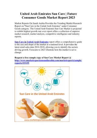 United Arab Emirates Sun Care Market 2023| Future Trends for Supply and Demand