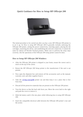 Quick Guidance for How to Setup HP Officejet 200