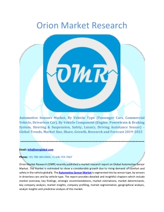 Automotive Sensor Market: Global Market Size, Industry Trends, Leading Players, Market Share and Forecast 2019-2025