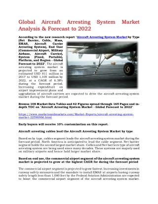 Global Aircraft Arresting System Market Analysis & Forecast to 2022