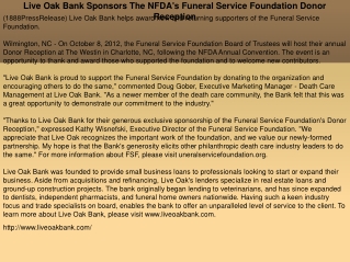 Live Oak Bank Sponsors The NFDA's Funeral Service Foundation