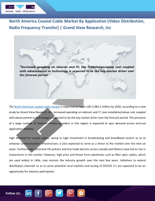 North America Coaxial Cable Market Is Expected to Uprise Rapidly By 2020