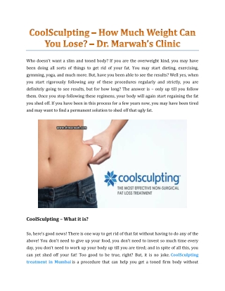 CoolSculpting – How Much Weight Can You Lose? - Dr. Marwah's Clinic