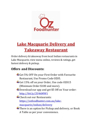 Indian delivery and takeaway in Lake Macquarie