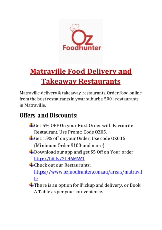 Food Delivery & Takeaway restaurants in Matraville