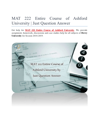 MAT 222 Entire Course of Ashford University | Just Question Answer