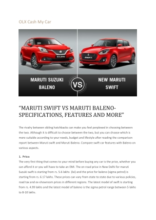 Maruti Swift vs Maruti Baleno- Specifications, Features and more