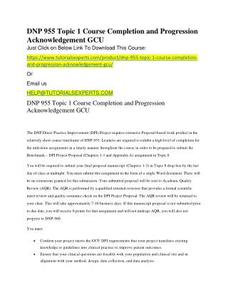 DNP 955 Topic 1 Course Completion and Progression Acknowledgement GCU