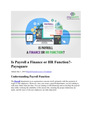 Is Payroll a Finance or HR Function?Paysquare