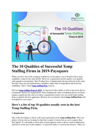 The 10 Qualities of Successful Temp Staffing Firms in 2019