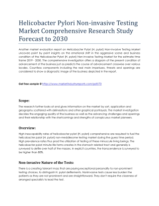 Helicobacter Pylori Non-invasive Testing Market Comprehensive Research Study Forecast to 2030