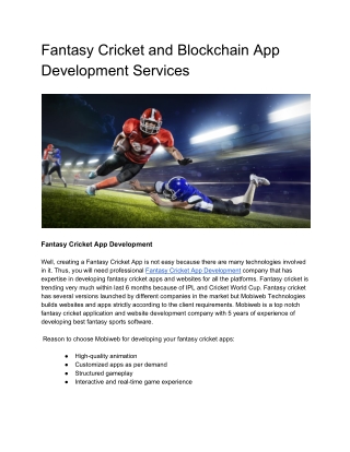 Fantasy Cricket and Blockchain App Development Services