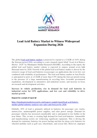 Lead Acid Battery Market to Witness Widespread Expansion During 2026