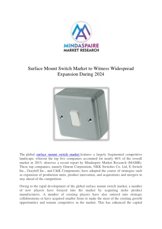 Surface Mount Switch Market to Witness Widespread Expansion During 2024