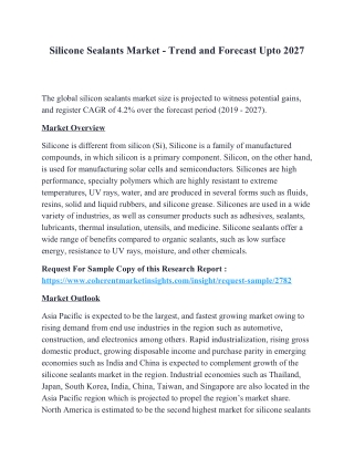 Silicone Sealants Market - Trend and Forecast Upto 2027