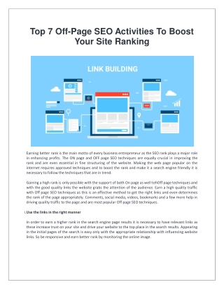 Top 7 Off-Page SEO Activities To Boost Your Site Ranking